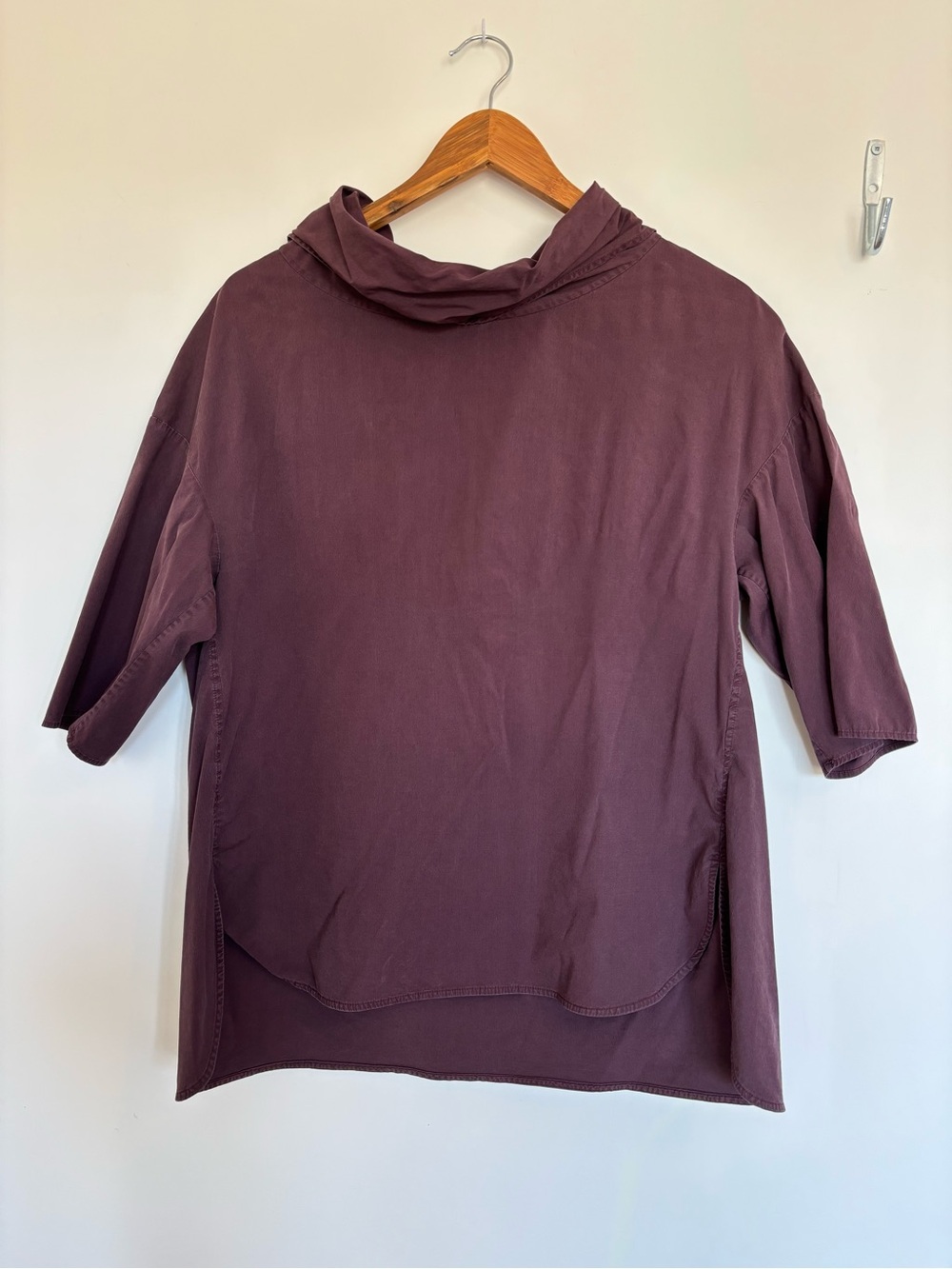 COS Short Sleeve Cowl Neck Top in Plum